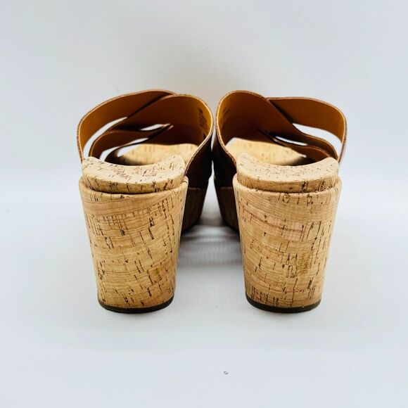 Kork Ease Shoes Womens 10 Brown Leather Wedge Cork Heels Slides Comfort Casual - Picture 7 of 12